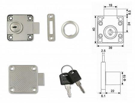 Zámek zásuvkový AVES G138-D19x22 nikl (balení 12ks) - Vložky,zámky,klíče,frézky Zámky nábytkové, schránkové, na sklo