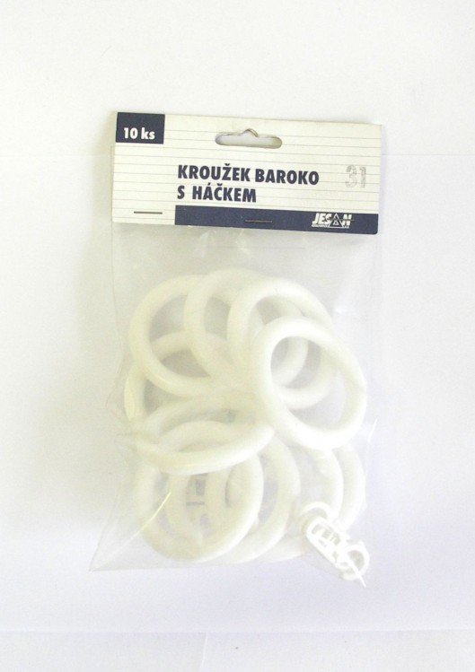 Kroužek BAROKO+háček bílý balení 10 ks - Vybavení pro dům a domácnost Zastíňovací prvky Skřipce, běžce, kroužky a přísl.