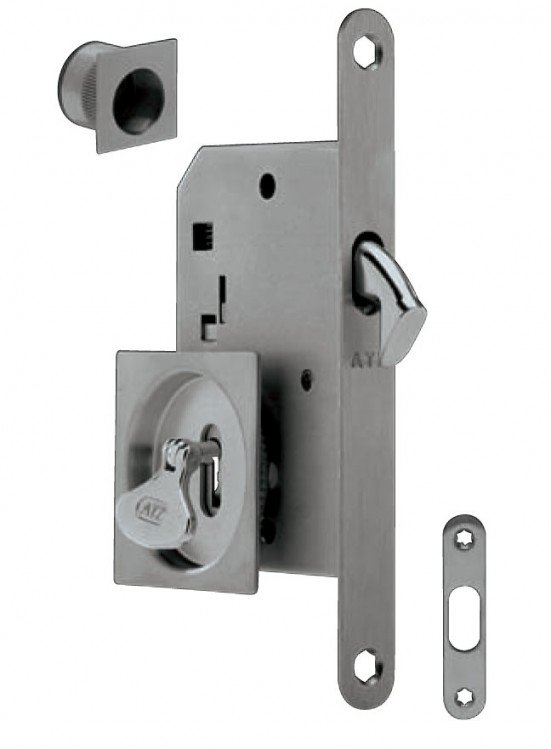 Set AZT 3973D na posuvné dveře čtvercový na klíč BN - Vložky,zámky,klíče,frézky Zámky zadlabací, přísl. Zámky zadlabací ostatní