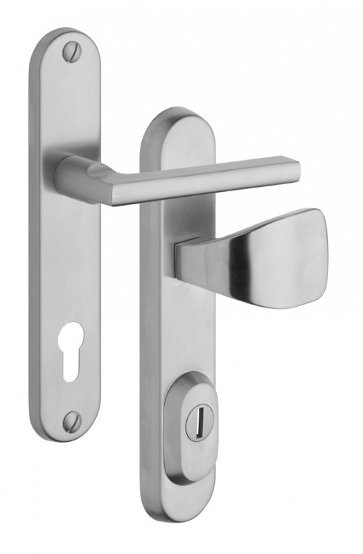 Kování bezpečnostní R1/O BRIT klika/madlo 92 mm vložka nerez s překrytím - Kliky, okenní a dveřní kování, panty Kování dveřní Kování dveřní bezpečnostní