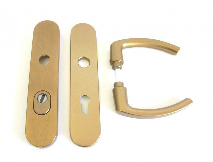 Kování bezpečnostní HARMONIA DEF 92 mm klika/klika bronzový elox F4 - Kliky, okenní a dveřní kování, panty Kování dveřní Kování dveřní bezpečnostní