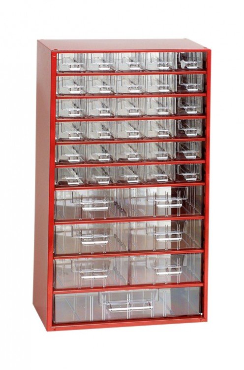 Skříňka 30x malá, 6x střední, 1x velká zásuvka červená - Vybavení pro dům a domácnost Schránky, pokladny, skříňky Bedny, boxy ukládací, skříňky