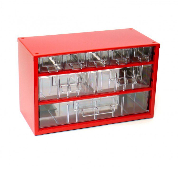 Skříňka 5x malá 2x střední, 1x velká zásuvka, červená - Vybavení pro dům a domácnost Schránky, pokladny, skříňky Bedny, boxy ukládací, skříňky
