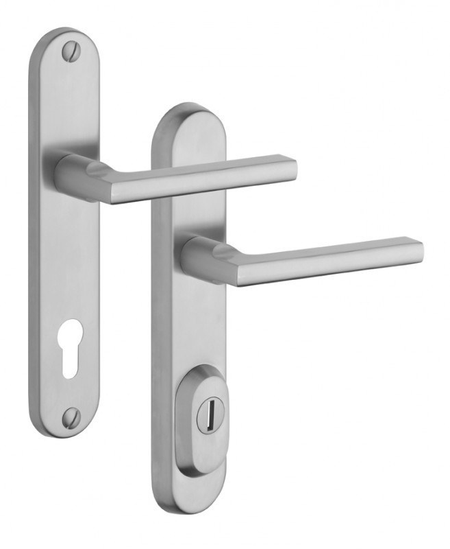 Kování bezpečnostní R4/O BRIT klika/klika 90 mm vložka nerez mat 7200 s překrytím (R R4BRIT90) - Kliky, okenní a dveřní kování, panty Kování dveřní Kování dveřní bezpečnostní