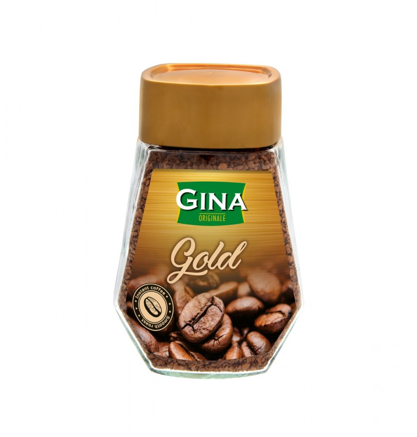 Káva rozpustná Gina GOLD 100 g (sklo) - Delikatesy, dárky Káva, čaj, nealkoholické nápoje