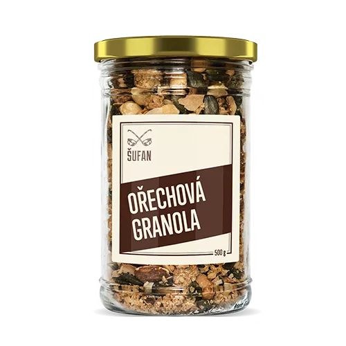 Granola ořechová ve skle - 500 g ŠUFAN - Delikatesy, dárky Čokolády, bonbony, sladkosti