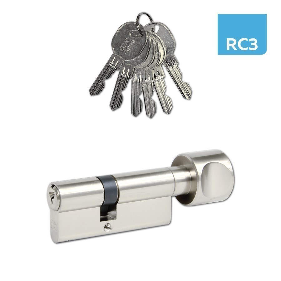 Vložka bezpečnostní s knoflíkem EURO SECURE ES.K45/50 nikl BT3 - Vložky,zámky,klíče,frézky Vložky cylindrické Vložky bezpečnostní