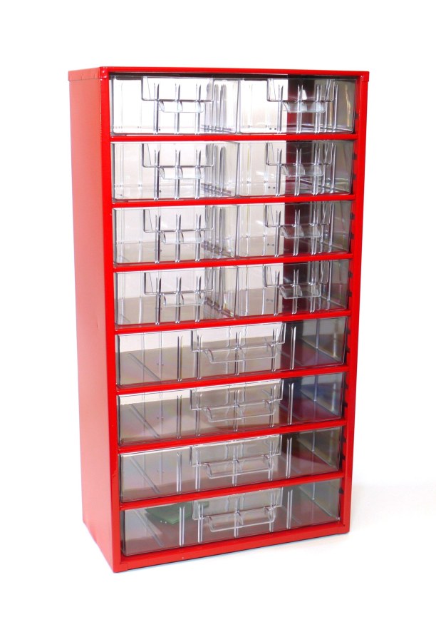 Skříňka 8x střední, 4x velká zásuvka, červená - Vybavení pro dům a domácnost Schránky, pokladny, skříňky Bedny, boxy ukládací, skříňky