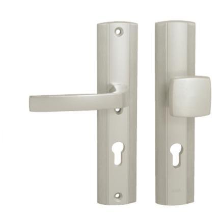 Kování bezpečnostní LINIA PRESTIGE klika/madlo 92 mm vložka stříbrný elox F1 - Kliky, okenní a dveřní kování, panty Kování dveřní Kování dveřní bezpečnostní