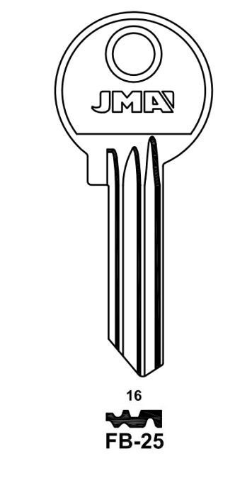 Klíč JMA 16/FB-25 - Vložky,zámky,klíče,frézky Klíče odlitky Klíče cylindrické