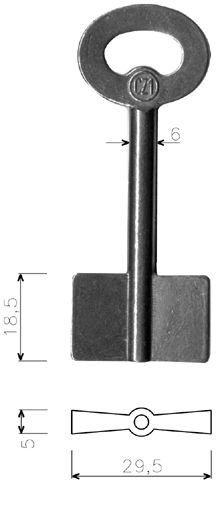 Klíč CZ 1 vrtaný trezorový - Vložky,zámky,klíče,frézky Klíče odlitky Klíče trezorové