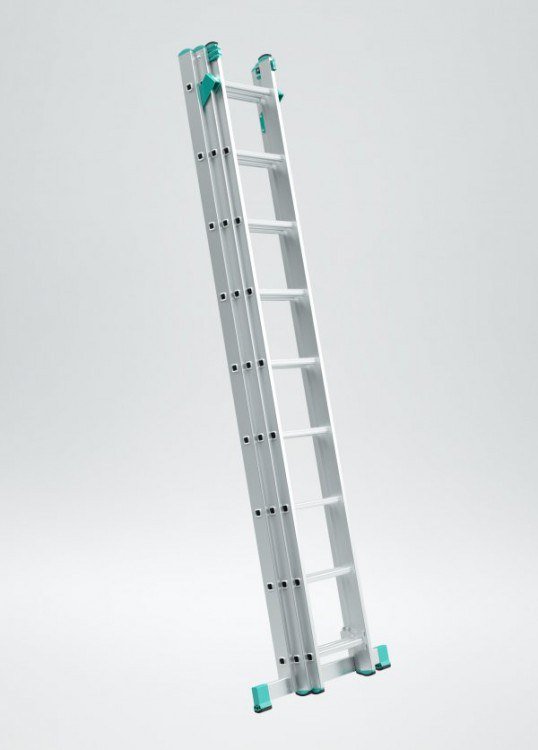 Žebřík trojdílný univerzální s úpravou na schody 3 x 9 příček, 2,58/5,69 m EUROSTYL - Žebříky, manipul.technika, kolečka Žebříky Žebříky hliníkové