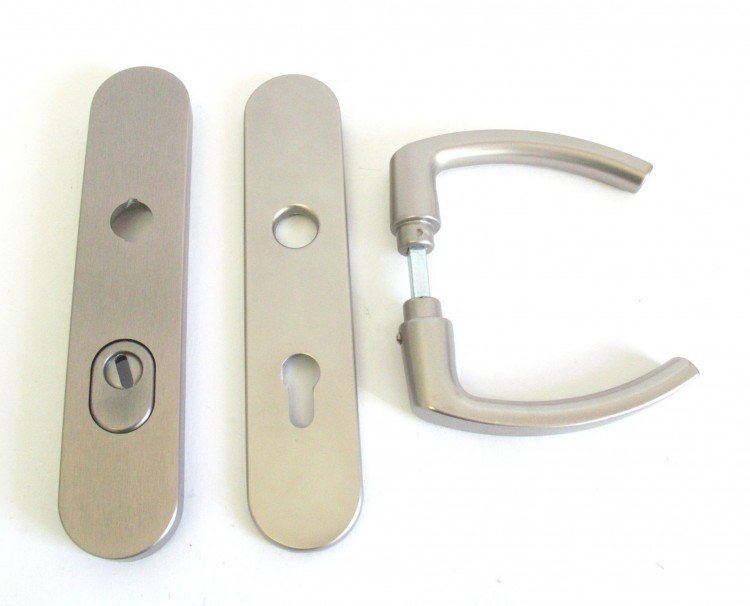 Kování bezpečnostní HARMONIA DEF 72 mm klika/klika vložka eloxovaný hliník F9 - Kliky, okenní a dveřní kování, panty Kování dveřní Kování dveřní bezpečnostní