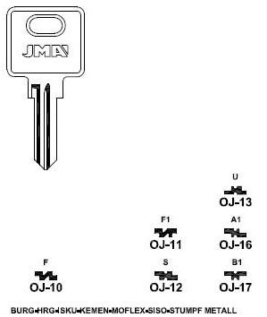 Klíč JMA OJ-12 - Vložky,zámky,klíče,frézky Klíče odlitky Klíče schránkové