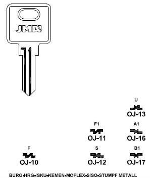 Klíč JMA OJ-16 - Vložky,zámky,klíče,frézky Klíče odlitky Klíče schránkové