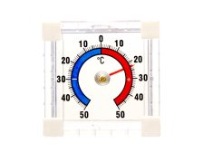 Teploměr okenní plastový samolepící, 75 x 75 mm, bimetalový, průhledný plast