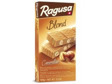 Čokoláda bílá s pralinkovou náplní, karamelem a lískovými oříšky 100 g Ragusa