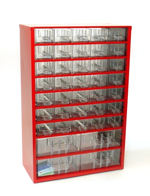 Skříňka 35x malá, 4x střední zásuvka, červená - Vybavení pro dům a domácnost Schránky, pokladny, skříňky Bedny, boxy ukládací, skříňky