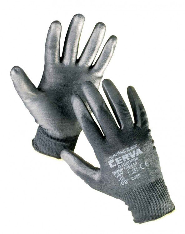 Rukavice BUNTING 8 nylon PU dlaň černé (balení 12x pár) - Pomůcky ochranné a úklidové Pomůcky ochranné Rukavice pracovní