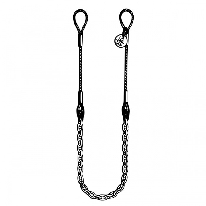 Lano-řetěz, 2 pramen lano průměr 20 mm-2 m, řetěz průměr 13 mm-2 m, celková délka 4 m