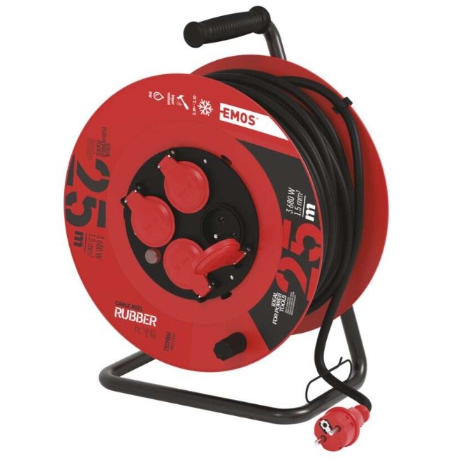 Kabel prodlužovací 25 m 1,5 mm guma buben 4 zásuvky P084251 - Vybavení pro dům a domácnost Svítilny, žárovky, elektrické přísl.