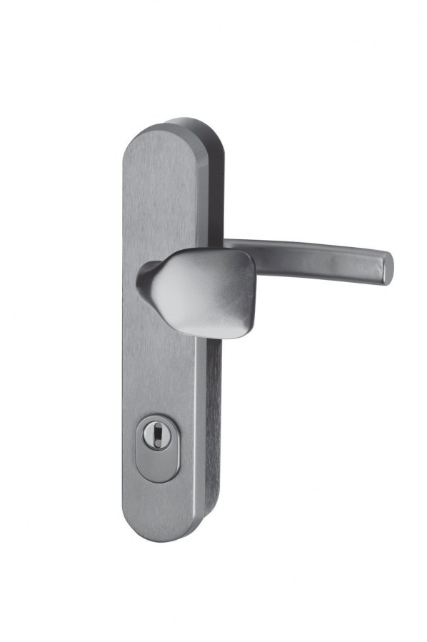 Kování bezpečnostní R.101.ZA.92.F9.TB2, madlo/klika, na vložku, s překrytím, 92mm, imitace nerezu - Kliky, okenní a dveřní kování, panty Kování dveřní Kování dveřní bezpečnostní