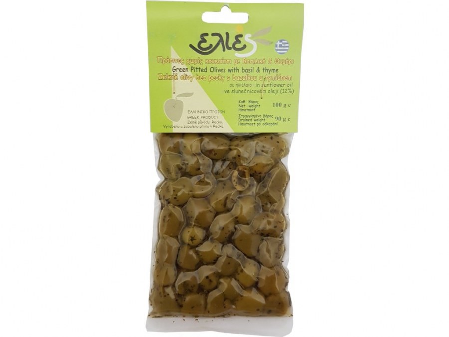Olivy zelené ILIDA bez pecky s bazalkou a tymiánem 100g - Delikatesy, dárky Delikatesy