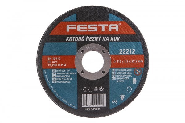 Kotouč řezný na kov 115 x 1,2 x 22,2 mm FESTA (balení 5 ks) Kotouč řezný na kov 115 x 1,2 x 22,2 mm FESTA (balení 5 ks) - Brusivo, vrtáky, závitořezy, kartáče Brusné a řezací materiály Kotouče řezací