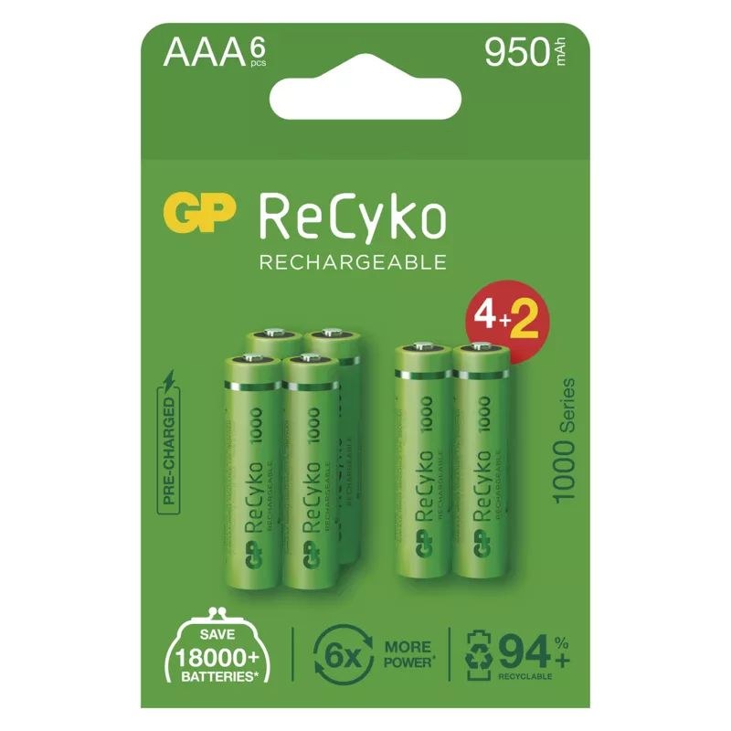 Baterie B2111V-GP nabíjecí ReCyko 1000 AAA (balení 4+2)