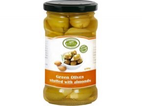 Olivy zelené plněné mandlí COLOSSAL 290 g ve skle - Delikatesy, dárky Delikatesy