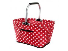 Košík nákupní skládací na 10 kg, 48 x 48 x 28 cm, červený s bílým puntíkem