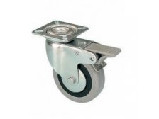 Kolečko otočné s brzdou, šedou pryžovou obručí EGA 080/GLDP, 80 x 24 x 106 mm, nosnost 55 kg