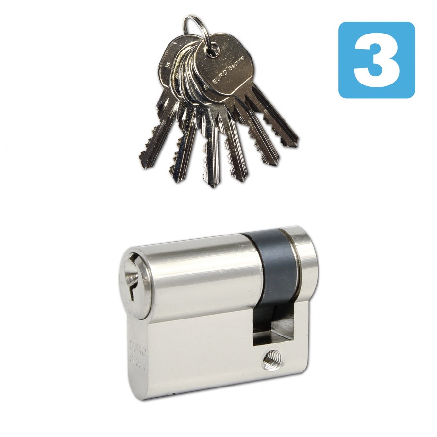 Půlvložka bezpečnostní EURO SECURE ES.0/30.Ni BT3 (RJES030N) - Vložky,zámky,klíče,frézky Vložky cylindrické Půlvložky