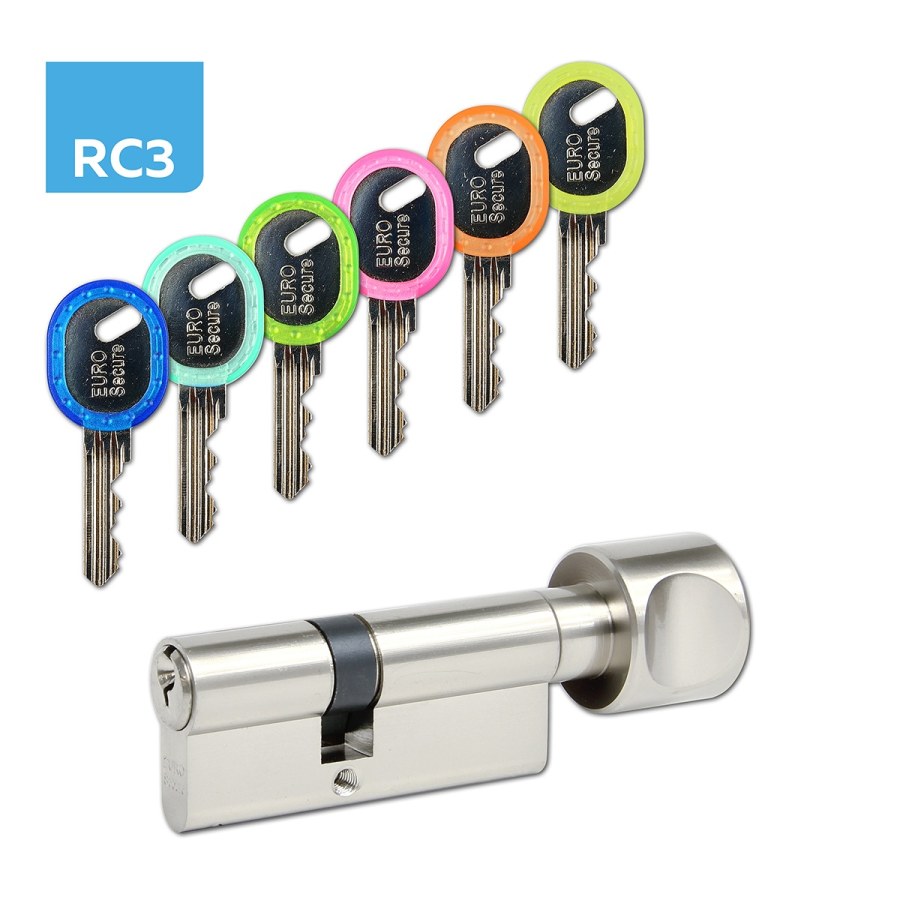 Vložka bezpečnostní s knoflíkem EURO SECURE ES.K40/40.nikl BT3 + rozlišovače - Vložky,zámky,klíče,frézky Vložky cylindrické Vložky bezpečnostní