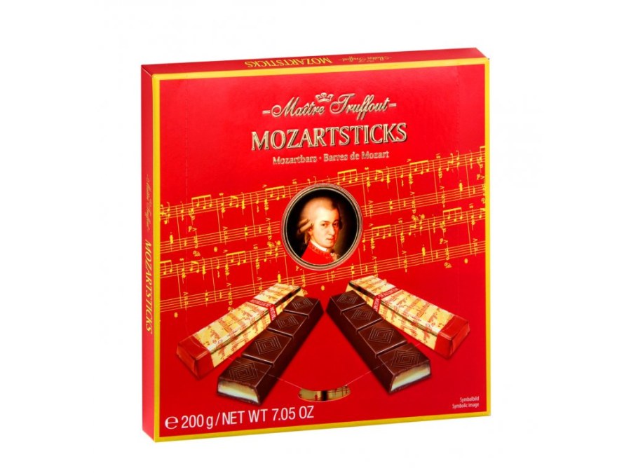 Čokoládové tyčinky hořké s příchutí marcipánu Mozart balls 200 g - Delikatesy, dárky Čokolády, bonbony, sladkosti