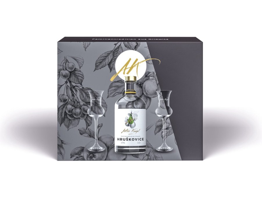 Hruškovice Williams v luxusním dárkovém balení, 47%, 1 x 0,5 l + 2 skleničky Anton Kaapl - Whisky, destiláty, likéry Pálenka
