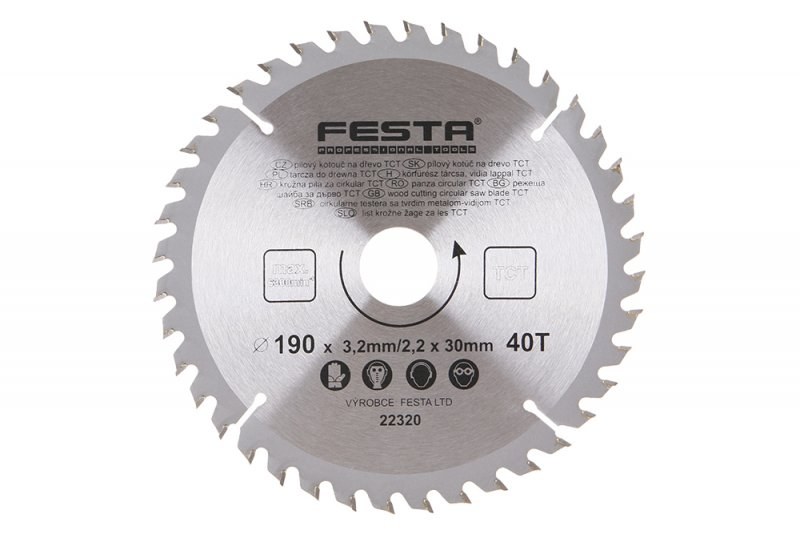 Kotouč pilový na dřevo SK 190/3,2/30 mm 40 zubů FESTA Kotouč pilový na dřevo SK 190/3,2/30 mm 40 zubů FESTA - Brusivo, vrtáky, závitořezy, kartáče Brusné a řezací materiály Kotouče pilové a přísl.