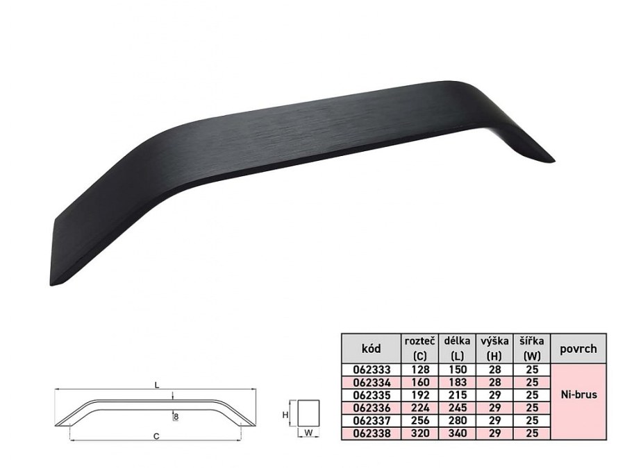 Úchytka ZORA 224/236 mm černá-broušená - Vybavení pro dům a domácnost Kování nábytkové - úchyty, rukojeti Úchyty Rozkvet