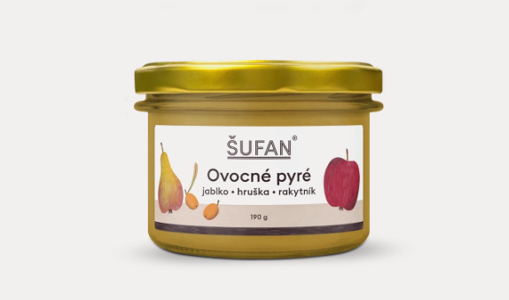 Pyré jablko, hruška, rakytník - 190 g ŠUFAN Pyré jablko, hruška, rakytník - 190 g ŠUFAN - Delikatesy, dárky Čokolády, bonbony, sladkosti