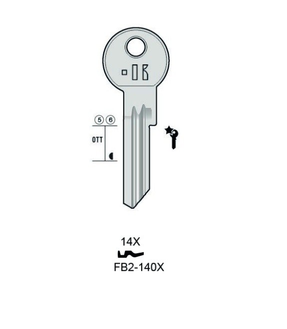 Klíč 14X/14N R1, prodloužený, Keyline - Vložky,zámky,klíče,frézky Klíče odlitky Klíče cylindrické
