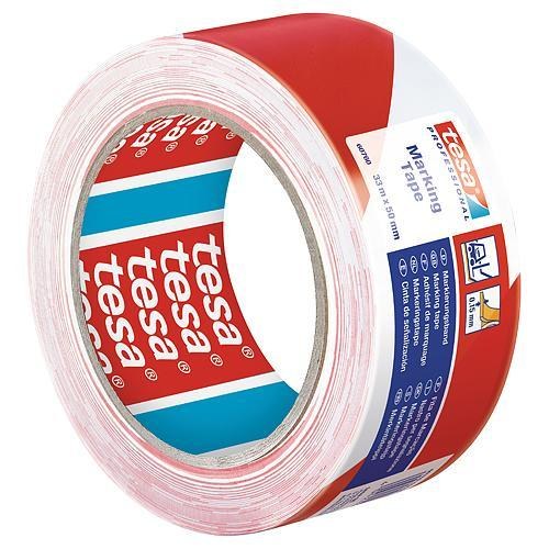 Páska tesa® PRO Marking, lepící, výstražná, červeno-bílá, 50 mm, L-33 m - Vybavení pro dům a domácnost Pásky lepící, maskovací, izolační