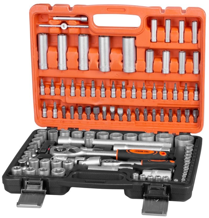 Sada nářadí Strend Pro S210, 108 dílná, v kufru, 1/4"+1/2"