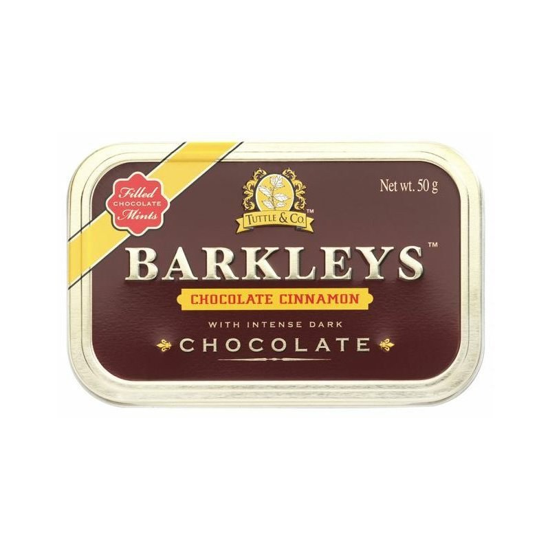 Bonbony Barkleys čokoládové se skořicí 50g, v plechové krabičce