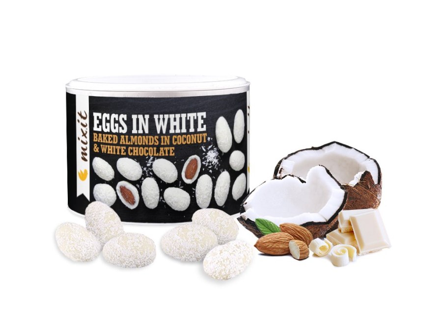 Mandle pražené v bílé čokoládě a kokosu 240 g MIXIT - Delikatesy, dárky Delikatesy