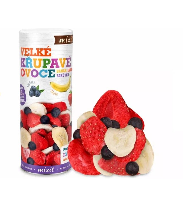 Směs mrazem sušeného ovoce borůvka, banán, jahoda 160 g MIXIT (velké křupavé ovoce) - Delikatesy Ořechy, sušené ovoce, müsli, kaše