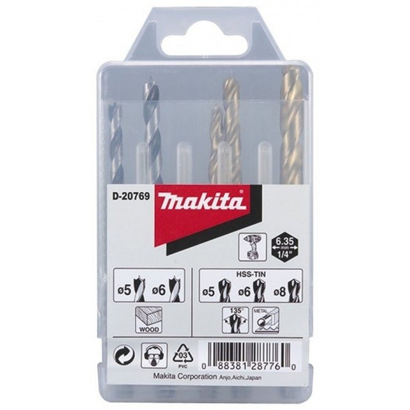 Vrtáky s upnutím šestihran 1/4" D-20769 do kovu/dřeva sada 5 ks (5, 6, 8/5 6 mm) MAKITA Vrtáky s upnutím šestihran 1/4" D-20769 do kovu/dřeva sada 5 ks (5, 6, 8/5 6 mm) MAKITA - Brusivo, vrtáky, závitořezy, kartáče Vrtáky, korunky