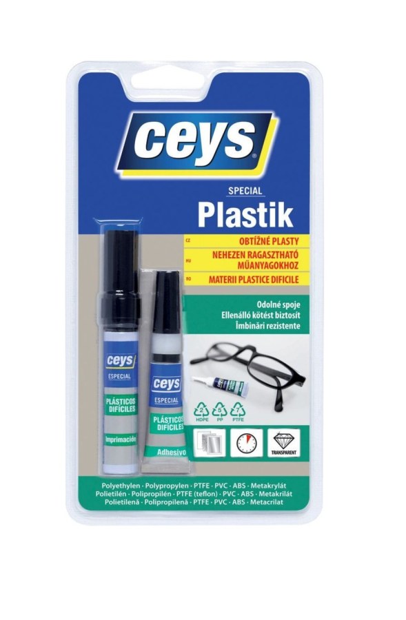 Lepidlo Ceys SPECIAL PLASTIK, na obtížné plasty, sekundové, 3 g + 4 ml