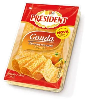 Sýr PRÉSIDENT Gouda mramorované plátky 100 g - Delikatesy, dárky Ostatní delikatesy