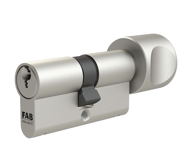 Vložka bezpečnostní s knoflíkem FAB 3.02/BDKvNs 30+30K 5 klíčů kovový knoflík velký nikl satén - Vložky,zámky,klíče,frézky Vložky cylindrické Vložky bezpečnostní
