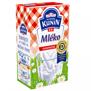 Mléko trvanlivé plnotučné 3,5% obohaceno vitamíne D 1l KUNÍN
